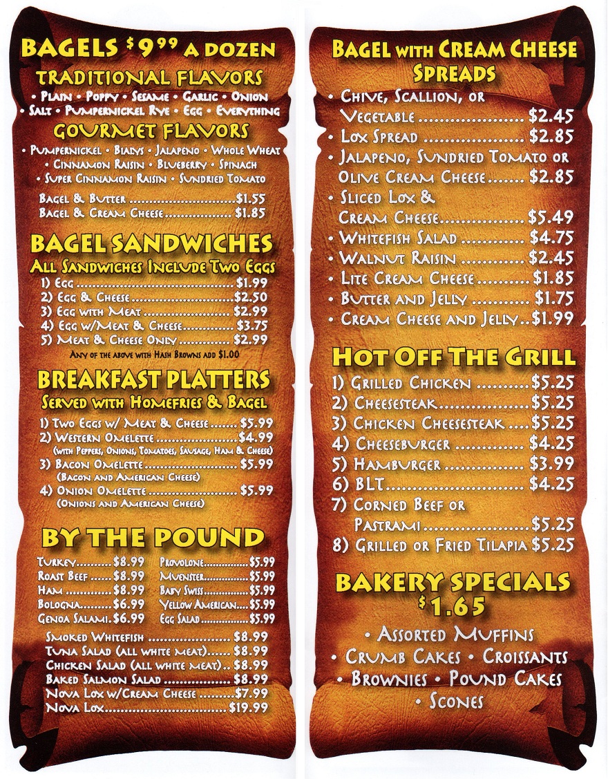 Bagel Mania in Matawan Menu